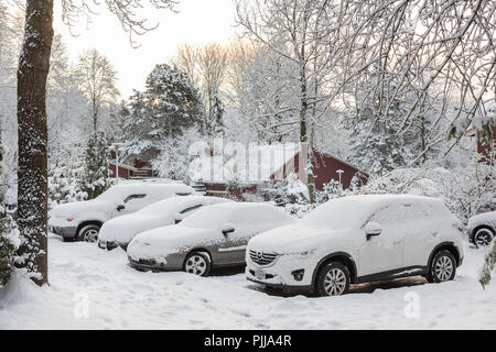 Automobili parcheggiate coperto di neve. Foto Stock