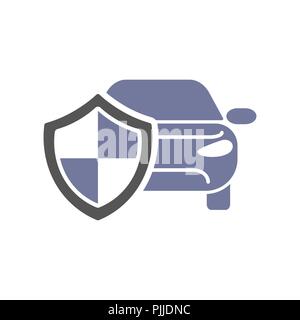 Auto scudo di protezione segno, collisione assicurazione logo shop protezione emblema, driver flat sistema di sicurezza badge. Il furto di un design moderno etichetta illustrazione. Illustrazione Vettoriale