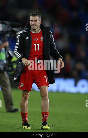 Cardifff, UK. Il 6 settembre 2018. Gareth Bale del Galles dopo la partita.La UEFA Nazioni League match, Galles v Repubblica di Irlanda a Cardiff City Stadium di Cardiff , Galles del Sud giovedì 6 settembre 2018. foto da Andrew Orchard/Alamy Live News Foto Stock