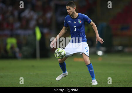Bologna, Italia. Il 7 settembre 2018. GIORGINHO in azione durante il match UEFA Nazioni League , il gruppo 3, la partita di calcio tra Italia V in Polonia dall'ARA STADIUM DI BOLOGNA. Credito: marco iacobucci/Alamy Live News Foto Stock
