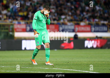 Bologna, Italia . Il 7 settembre 2018. Gianluigi Donnarumma dell Italia in azione durante le Nazioni League match tra Italia e Polonia. Credito: Marco Canoniero/Alamy Live News Foto Stock