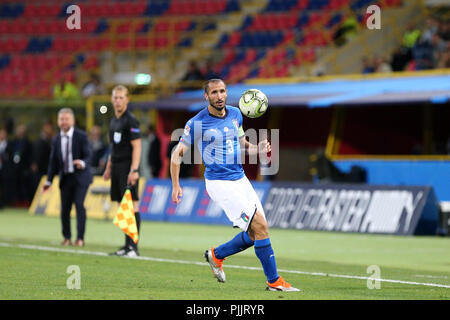 Bologna, Italia . Il 7 settembre 2018. Giorgio Chiellini dell Italia in azione durante le Nazioni League match tra Italia e Polonia. Credito: Marco Canoniero/Alamy Live News Foto Stock