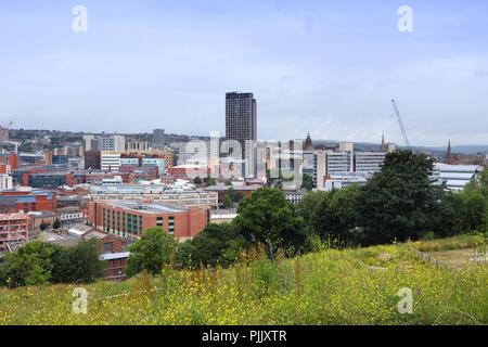 Sheffield - città nel South Yorkshire, Regno Unito. Paesaggio urbano da South Street Park. Foto Stock
