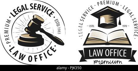 Ufficio di legge, avvocato, avvocato logo o etichetta. Simbolo di giustizia. Illustrazione Vettoriale Illustrazione Vettoriale