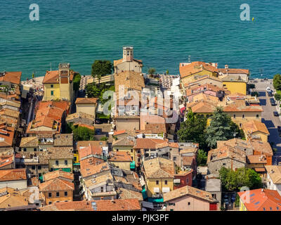 Vista aerea, Lago di Garda, Dogana Veneta, centro, vista sul lago, lago di Garda Lazise, ??Italia Settentrionale, Veneto, Italia Foto Stock