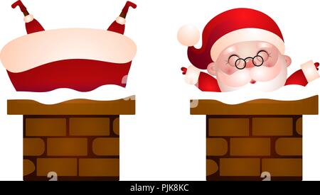 Impostare le illustrazioni di felice Santa nel camino Illustrazione Vettoriale