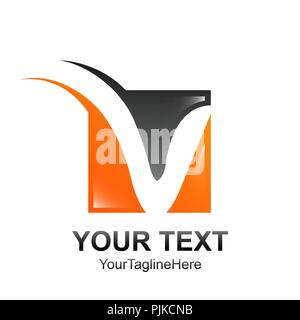 Lettera iniziale V modello logo colorato di nero quadrato arancione swoosh design per il business e l'identità aziendale Illustrazione Vettoriale