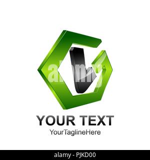 Lettera iniziale V modello logo colorato verde nero 3d design esagonale per il business e l'identità aziendale Illustrazione Vettoriale