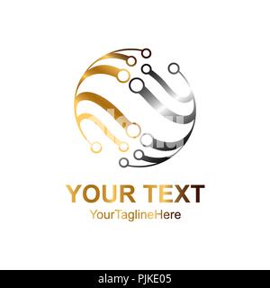 Cerchio astratto tech logo lucido concetto di colore oro argento per l'azienda. Illustrazione Vettoriale Illustrazione Vettoriale
