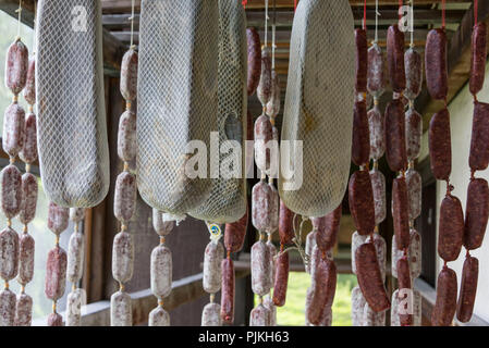 Grigionese Fleisch carne impianto di essiccazione Jörg Brügger, Parpan, comune di Churwalden del cantone dei Grigioni, Svizzera Foto Stock