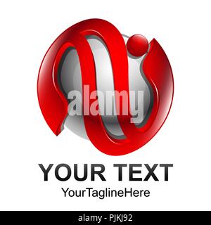 Creative abstract 3d sfera swoosh vettore uomini logo design elemento di modello. Colore rosso argento icona del concetto Illustrazione Vettoriale