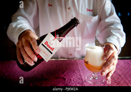 Foto del prodotto del rilanciato Duvel tripla birra di luppolo da Duvel Moortgat/birreria (Belgio, 30/09/2010) Foto Stock