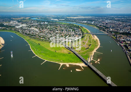 Ansa del Reno Oberkassel, ponte Rheinknie, Oberkasseler Bridge, Dusseldorf, Renania, Renania settentrionale-Vestfalia, Germania Foto Stock