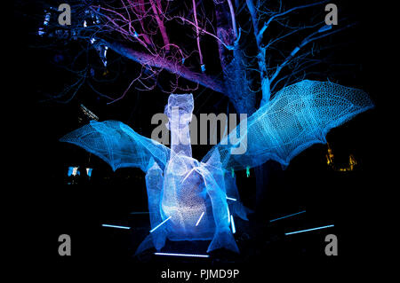 Il 'Il etait une fois " installazione da Cedric verdure all'interno del Jardins du Beffroi a Mons, durante la serata di apertura di Mons 2015, European pro capite Foto Stock