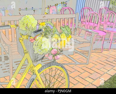 Spingere la bicicletta con fiori Foto Stock