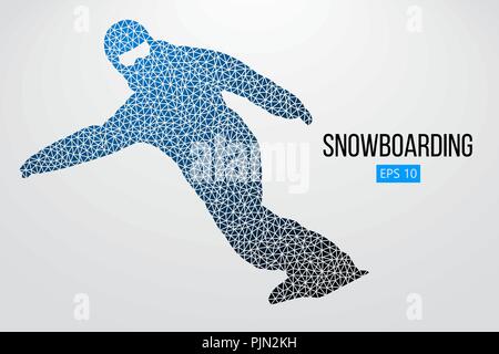 Silhouette di una snowboarder isolato. Sfondo e Testo su uno strato separato, il colore può essere cambiato in un solo clic. Illustrazione Vettoriale Illustrazione Vettoriale