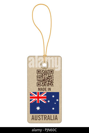 Tag fatta in Australia su uno sfondo bianco. Foto Stock