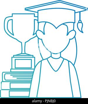 Donna studente laureato con trofeo e libri Illustrazione Vettoriale