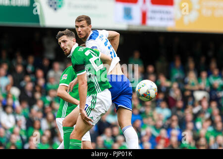 Belfast, Irlanda del Nord. Sabato 08 Settembre, 2018 La Bosnia e Erzegovina attacco Irlanda del Nord Credit: Graham il credito di servizio: Graham servizio/Alamy Live News Foto Stock