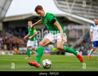 Belfast, Irlanda del Nord. Sabato 08 Settembre, 2018 Jonny Evans di Irlanda del Nord Credit: Graham il credito di servizio: Graham servizio/Alamy Live News Foto Stock