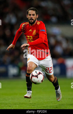 Isco di Spagna durante la UEFA Nazioni Classifica Campionato un gruppo 4 match tra Inghilterra e Spagna allo Stadio di Wembley l'8 settembre 2018 a Londra, Inghilterra. (Foto di Daniel Chesterton/phcimages.com) Foto Stock