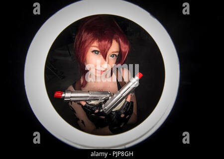 Un ringflash vista di cosplayers visto durante la smash! Convenzione (Sydney Manga e Anime Mostra) il 19 agosto 2017 a Sydney, in Australia. SMASH è il più grande della cultura pop convenzione in Australia, dedicata agli artisti e creatori nell'industria creativa, concentrandosi sul fumetto, giocattoli, giochi, filmati e animazioni. (Foto di Hugh Peterswald). Foto Stock