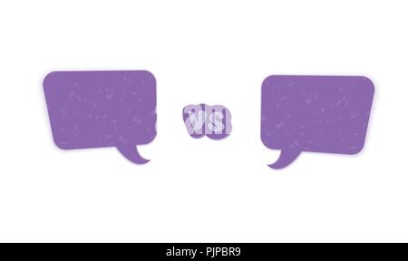 Rispetto al modello. VS schermo con spazio vuoto discorso bolla e adesivo lettere. Sfondo di battaglia. Illustrazione Vettoriale. Illustrazione Vettoriale