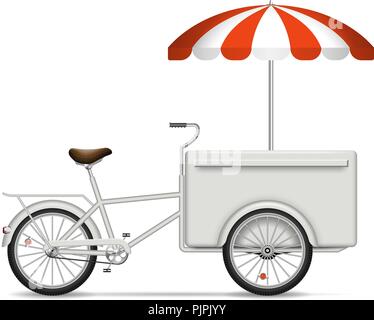 Food cart su sfondo bianco per veicolo branding, corporate identity. Isolato cargo bike illustrazione vettoriale con vista laterale Illustrazione Vettoriale