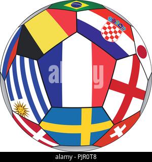 Pallone da calcio con vari flag isolato su sfondo bianco - campione del mondo - illustrazione vettoriale Illustrazione Vettoriale