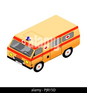 Ambulanza vista isometrica su sfondo bianco Illustrazione Vettoriale