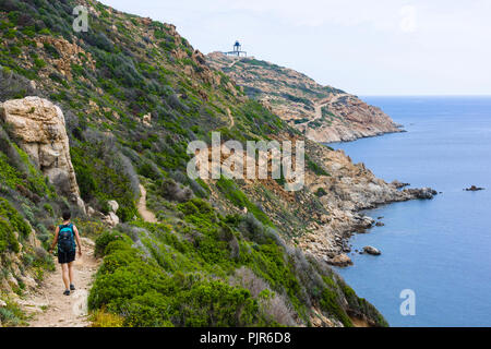 Sentier de la Revellata sentiero escursionistico, Pointe de la Revellata, Calvi, Corsica, Francia Foto Stock