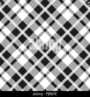 In bianco e nero di tartan diagonale vettore seamless pattern plaid a scacchi texture geometrica quadrata semplice sfondo per tessuto, tessuto, tessuto, tessuto Illustrazione Vettoriale