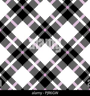 In bianco e nero di tartan diagonale vettore seamless pattern plaid a scacchi texture geometrica quadrata semplice sfondo per tessuto, tessuto, tessuto, tessuto Illustrazione Vettoriale