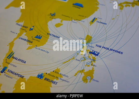 Nagoya, Giappone - Dic 24, 2015. Macro shot sulla mappa del globo per viaggi blog, social media in Nagoya, Giappone. Foto Stock