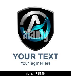3D scudo lettera circolare di un alfabeto iniziale Logo Design modello. Shiny lettere dell'alfabeto logo design Illustrazione Vettoriale