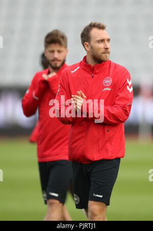 La Danimarca Christian Eriksen durante una sessione di formazione a Ceres Park, Aarhus. Foto Stock