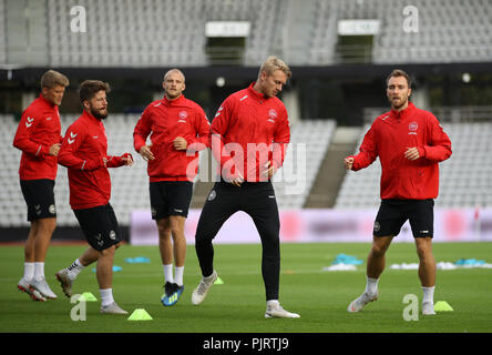 La Danimarca Christian Eriksen durante una sessione di formazione a Ceres Park, Aarhus. Foto Stock