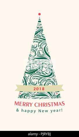 Merry Christmas card con albero di natale. Eps 10 illustrazione vettoriale. Illustrazione Vettoriale
