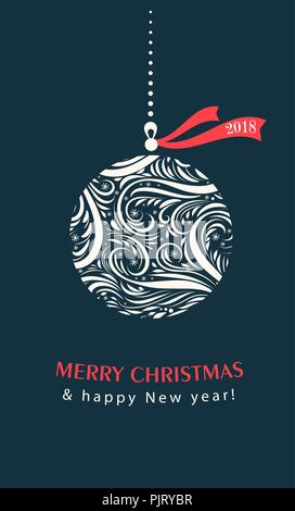 Merry Christmas card con palla di Natale. Eps 10 illustrazione vettoriale. Illustrazione Vettoriale
