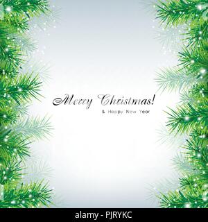 Sfondo di natale. Eps vettore 10. Xmas sfondo con pelliccia brunch ad albero e neve. Neve su albero di pino brunch. Illustrazione Vettoriale