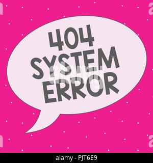 La grafia la scrittura di testo 404 Errore di sistema. Concetto significato messaggio viene visualizzato quando il sito è giù e non può essere raggiunto. Foto Stock