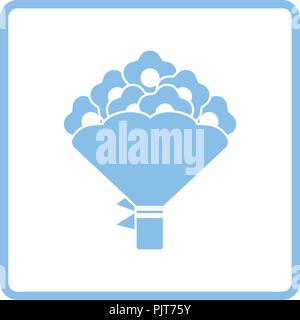 Bouquet di fiori icona con legato prua. La cornice blu design. Illustrazione Vettoriale. Illustrazione Vettoriale