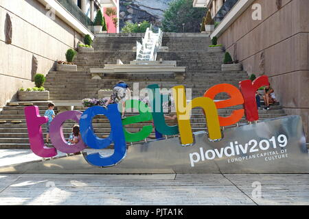 PLOVDIV, BULGARIA - Maggio 2018 - Centro di Plovdiv, Bulgaria. La Plovdiv sarà la Capitale Europea della Cultura nel 2019. Foto Stock