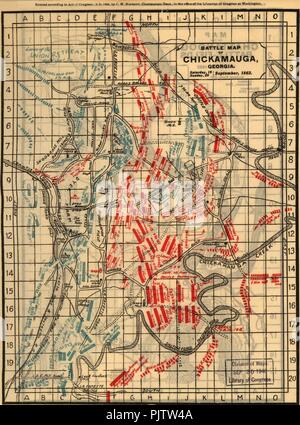 Mappa di battaglia di Chickamauga, Georgia. Sabato 19 (e) Domenica, 20 settembre 1863. Mappa della Battaglia di Chattanooga-campi, Novembre, 1863. Manopola di Orchard, 23d, Lookout Mountain, 24th, Missionario Ridge, Foto Stock