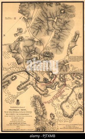 Campo di battaglia di fronte a Franklin, Tennessee dove gli Stati Uniti forze, costituito da 4 & 23 Corps e la Cavalleria Corps M.D.M., tutti sotto il comando del Magg. Gen'l. J. M. Schofield, gravemente Foto Stock