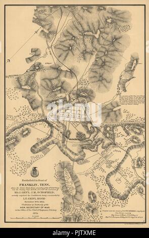 Campo di battaglia di fronte a Franklin, Tennessee dove gli Stati Uniti forze, costituito da 4th. & 23d. Corps e la Cavalleria Corps M.D.M., tutti sotto il comando del Magg. Gen'l J.M. Schofield, gravemente Foto Stock