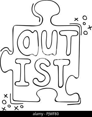 Monocromatico isolati disegnati a mano con illustrazione lettering moderno - autist. Illustrazione Vettoriale