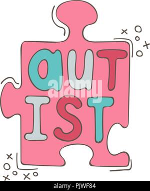 Isolato colorata disegnata a mano con illustrazione lettering moderno - autist. Illustrazione Vettoriale