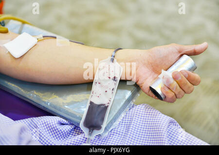 La donazione di sangue, trasfusione di sangue, controllare specificato, il digiuno, la cura della salute in ospedale Foto Stock