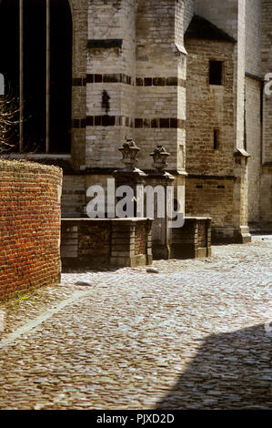 Il Romano / inizio stile gotico Sint-Jan-de-Doper chiesa in Leuven (Belgio, 10/1993) Foto Stock